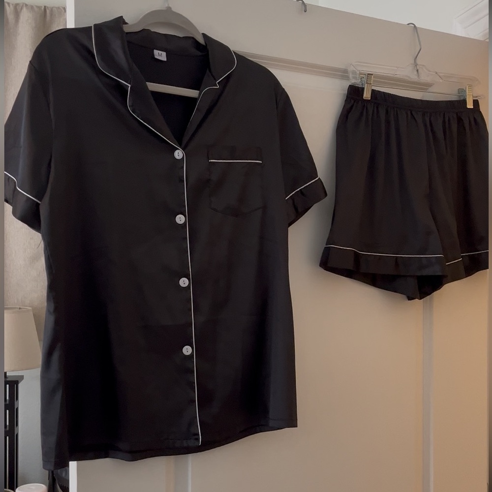 Black Satin Pajama Set